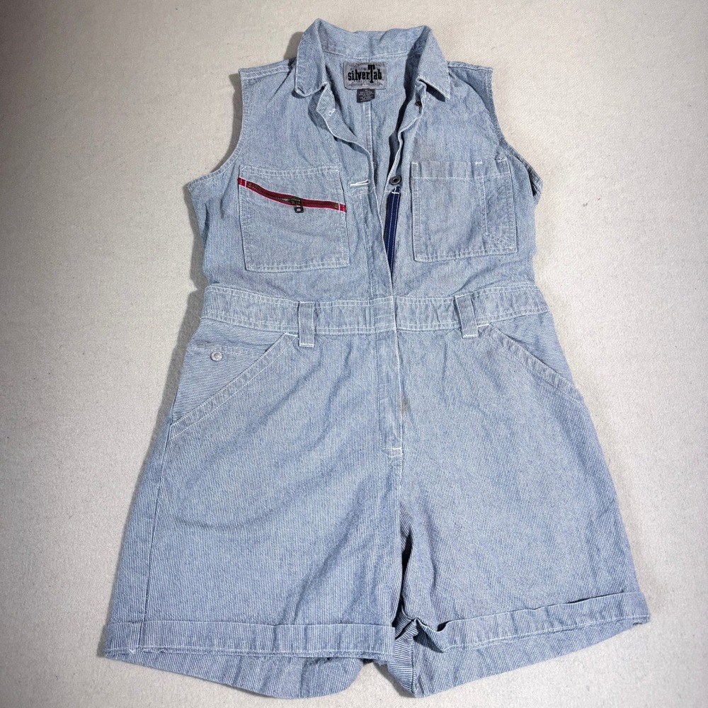 Vintage Levis SilverTab Hickory Stripe Denim Romper Sleeveless Jumpsuit Medium